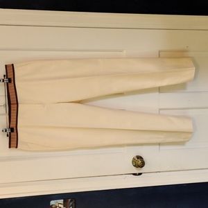 Jil Sander Cream Pants with Striped Grossgrain Waistband Size 4
